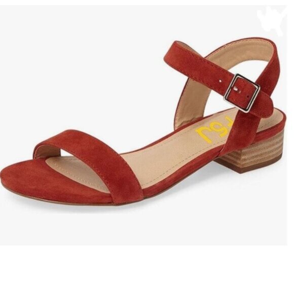 FSJ Shoes - FSJ Red Suede Open Toe Block Low Heel Ankle Strap Sandals Comfort Summer Shoes